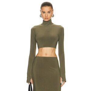 Norma Kamali Slim Fit Turtle Top in Military XSmall Womens Long Sleeve